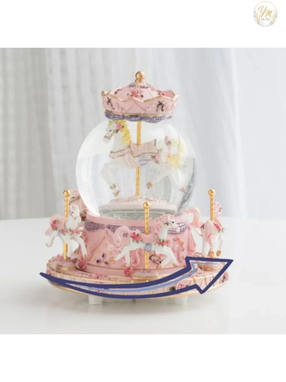 Musical Snow Globe Carousel Music Box with LED Lights, Unicorn Decor, Gift for